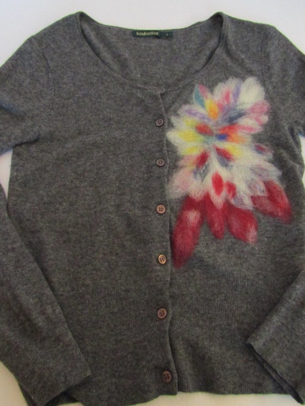 Anthropologie Troubadour Lambswool Blend Floral Cardigan Size L, EUC